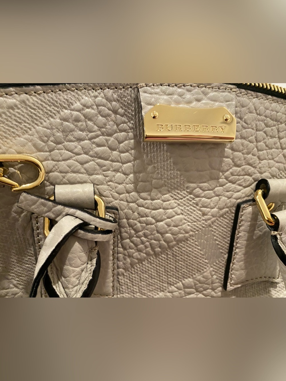 Burberry Pebbled 2-Way Leather Satchel in Light Gray with Gold Hardware - Picture 3 of 16